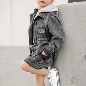 Little Bipsy LIGHTWEIGHT HOODED SHACKET - CHARCOAL WASH